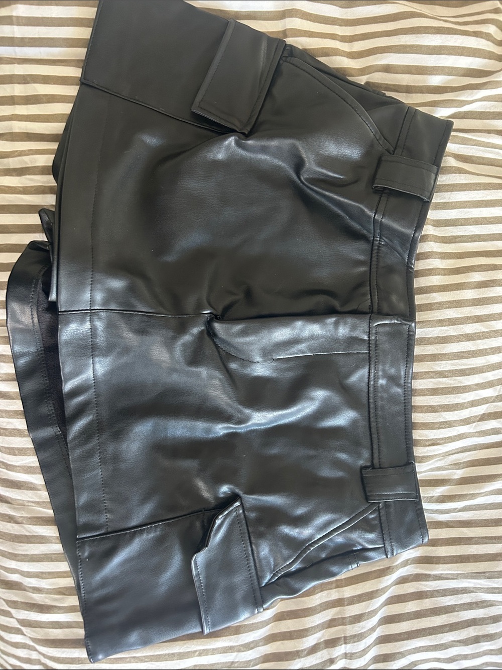Women’s Black Faux Leather Cargo Skort